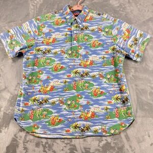 Polo Ralph Lauren Shirt Men's XL Blue Hawaiian Floral Casual Button Up Preppy